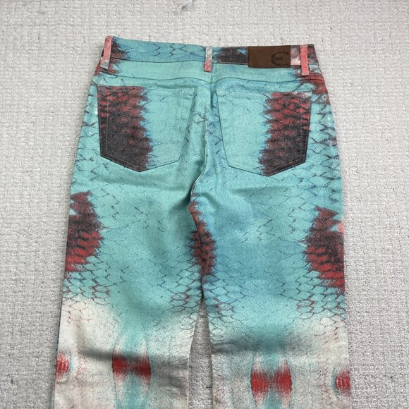 Y2K Just Cavalli Boot Cut Pants Psychedelic Reptile Skin Color AOP Wom Sz 27/41 - Picture 11 of 13